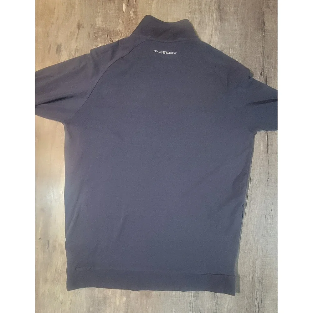 TravisMathew Mens Navy Blue Morefar Logo Quarter Zip Pullover Sweatshirt S